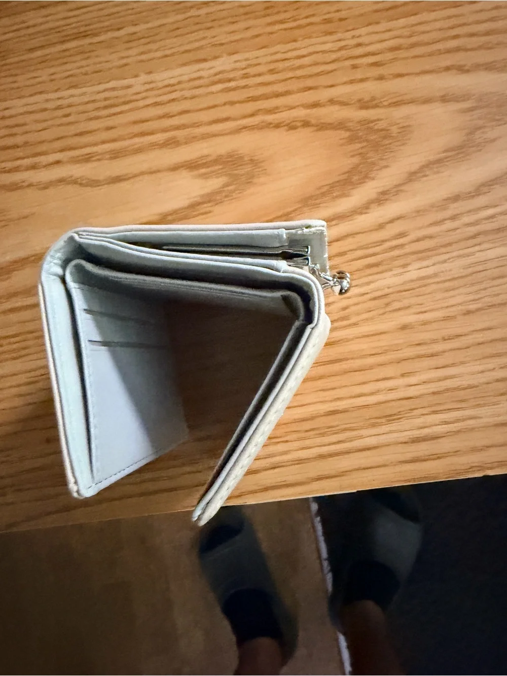 Cream Compact Wallet with Silver Fish Logo